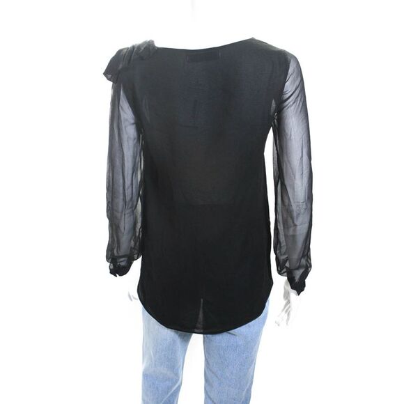 Robert Rodriguez Womens Silk Chiffon V-Neck Tied Shoulder Blouse Black Size XS - Picture 3 of 6